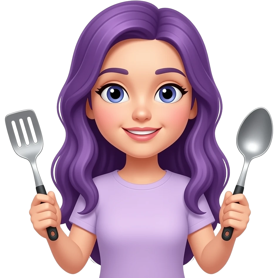 GIRL WITH LONG PURPLE HAIR WITH KITCHEN UTENSILS emoji