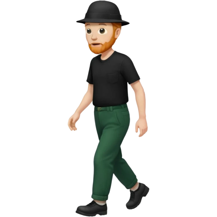 גבר זקן ג'ינג'י מלא כובע שחור הפוך חולמה שחורה ומכנסיים ירוקות ארוכות מבצע הליכה במקום  emoji