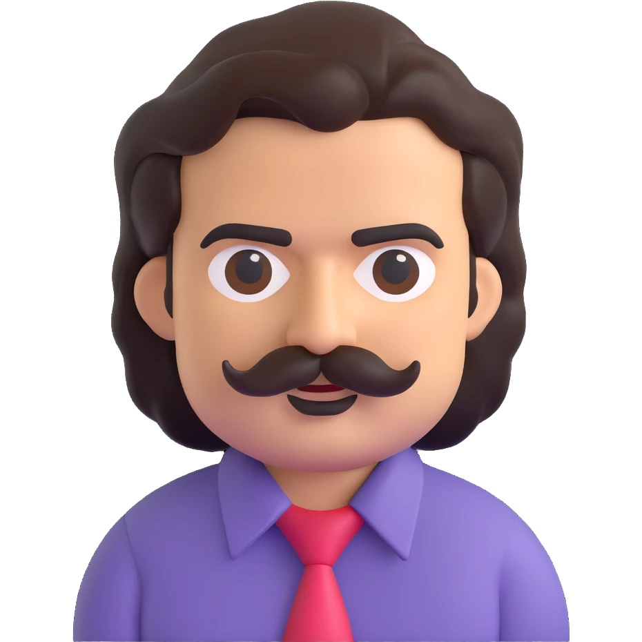 Pablo Escobar emoji with mustache, 1980s hair, collared shirt emoji