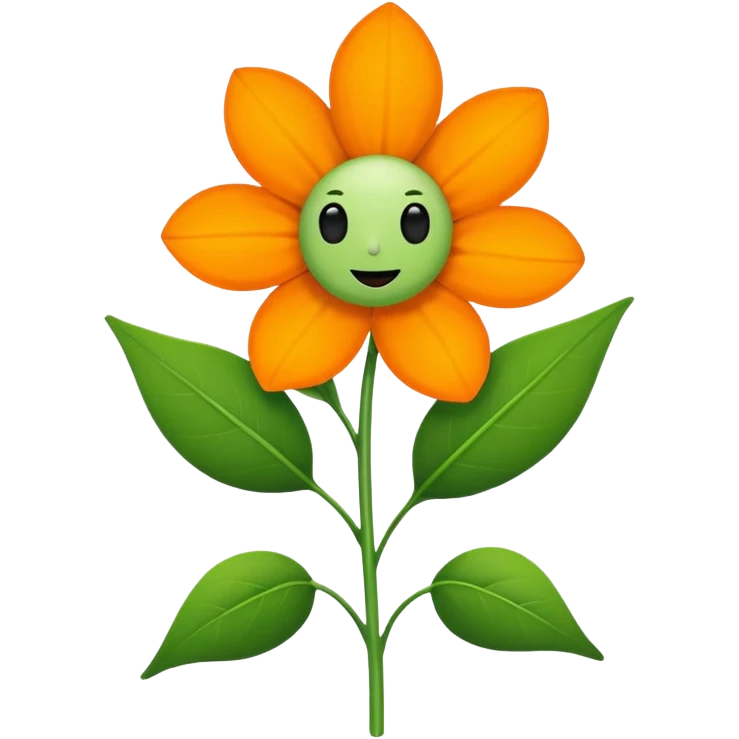 Green stem, white bud with black cartoony face: ;p. And six heart shaped yellowish orange petals emoji