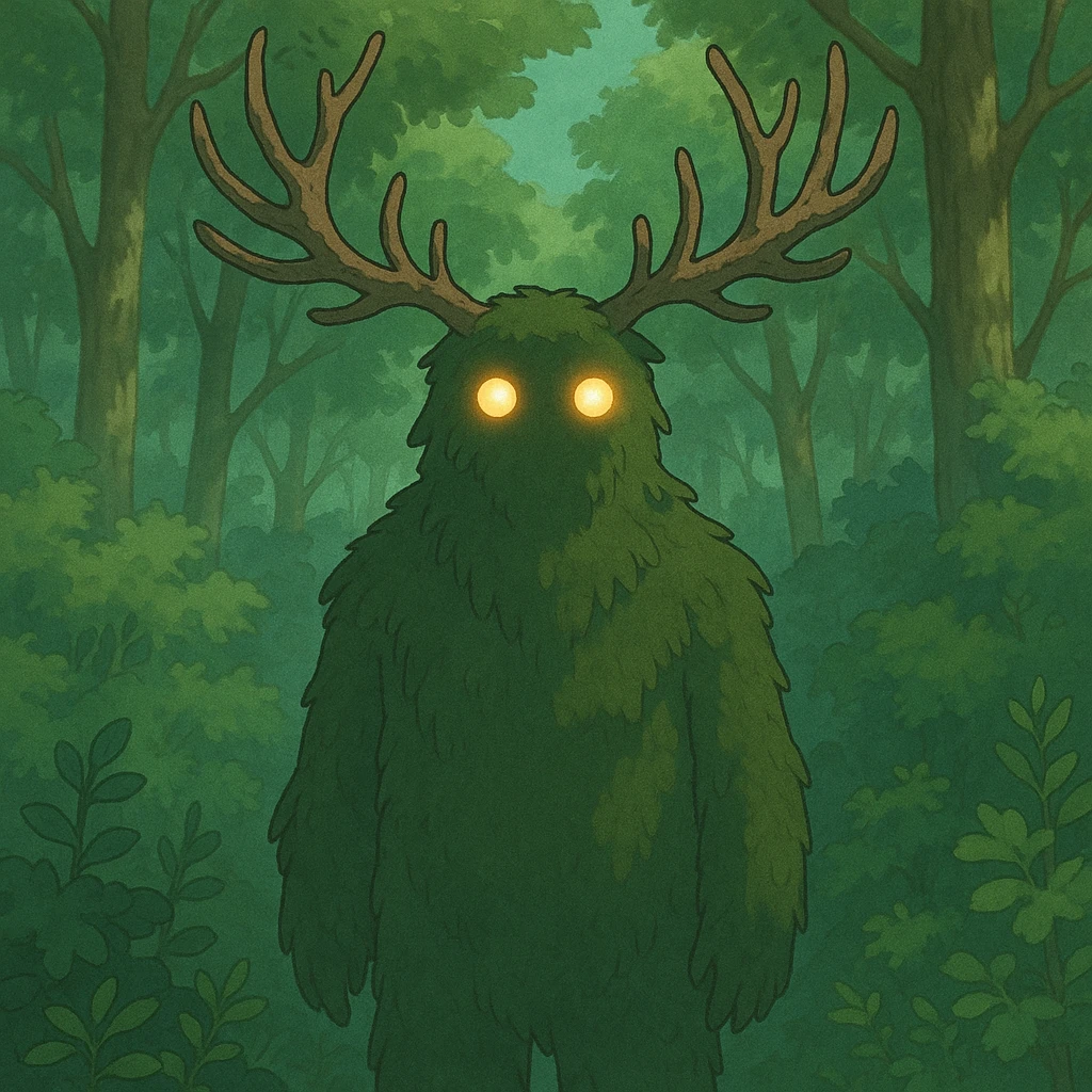 forest spirit with glowing eyes in ghibli style emoji