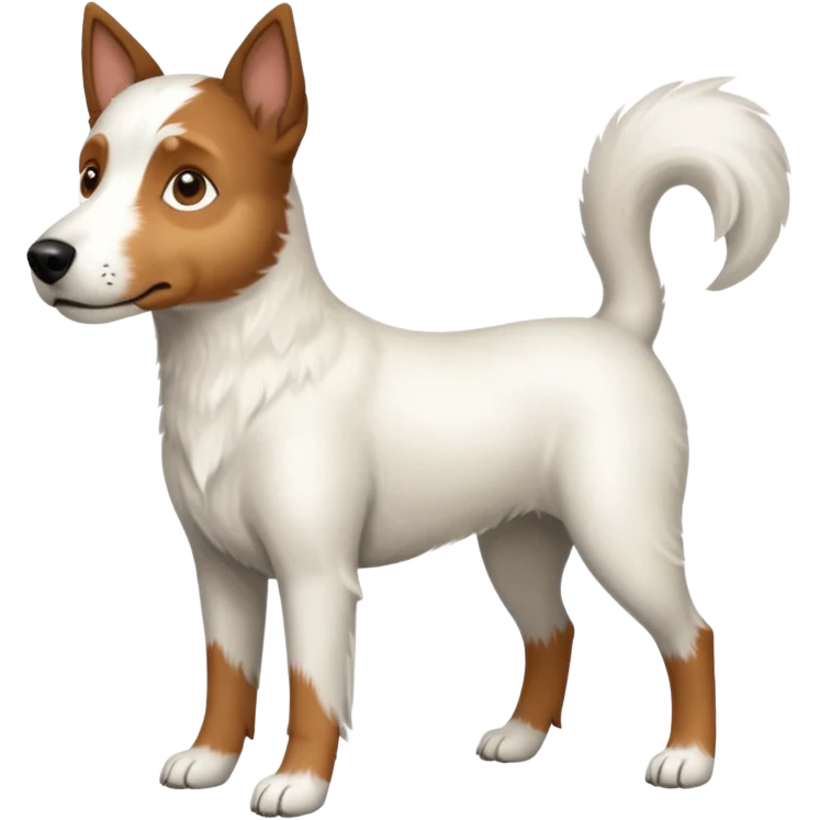 a full body large white parson russell looking dog the size of a kelpie with light brown ears and a light brown patch on one eye and a large snout emoji
