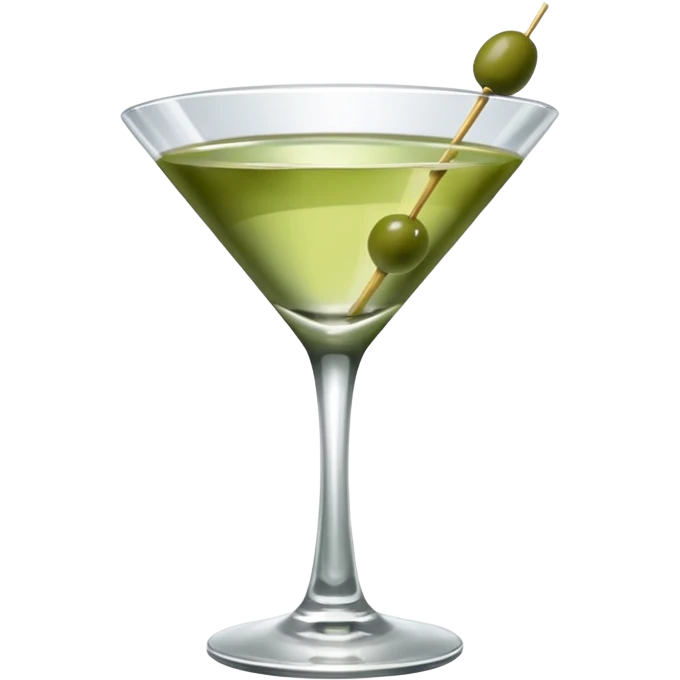 martini with 3 green khaki olives all at the same stick and same size . liquid should be a clear color.  emoji
