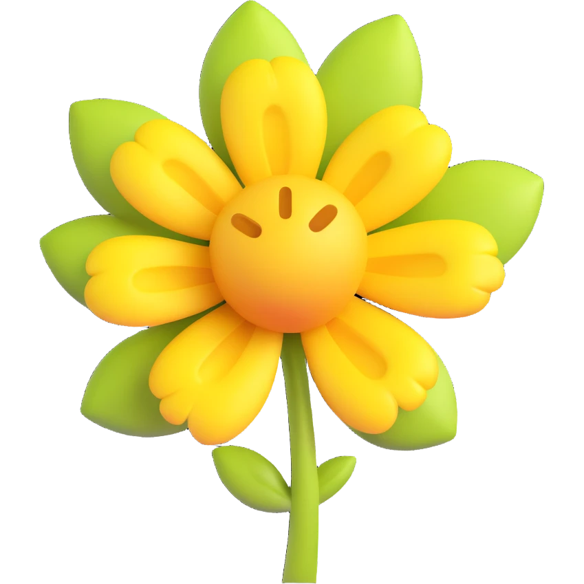3D iOS style illustration of a yellow flower, with soft realistic shading, smooth gradients, and a modern Apple emoji look. Keep the background simple or transparent. emoji