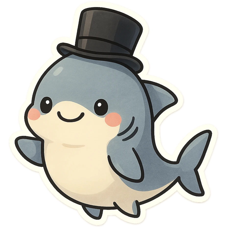 cute shark with a black top hat, looking dapper emoji