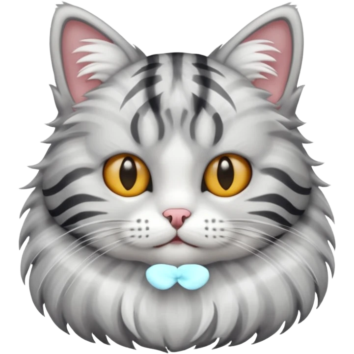 striped cat with hair in white and gray colors emoji