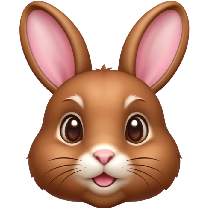 Cinematic Cute Brown Rabbit Portrait Emoji, Head tilted playfully and inquisitively, featuring a glossy, velvety brown fur with perky ears, round, sparkling brown eyes filled with curiosity, Simplified yet irresistibly adorable features, highly detailed, glowing with a warm, friendly glow, high shine, affectionate and lively, stylized with a touch of whimsy, bright and endearing, soft glowing outline, capturing the essence of a mischievous yet loving bunny, so playful it feels like it could hop out of the screen and into your arms! emoji