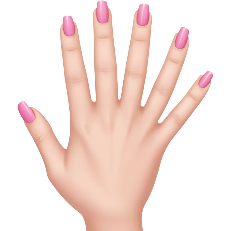  pink  close-up of a human hand with exactly five fingers, beautifully manicured nails, glossy pink nail polish, elegant nail shape, soft lighting, realistic style, isolated on transparent background" emoji