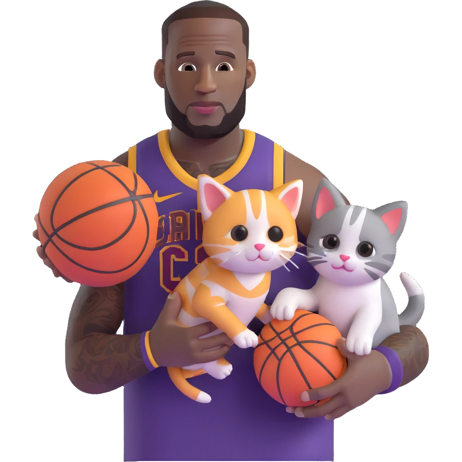 LeBron James handing a kitten and a basketball emoji