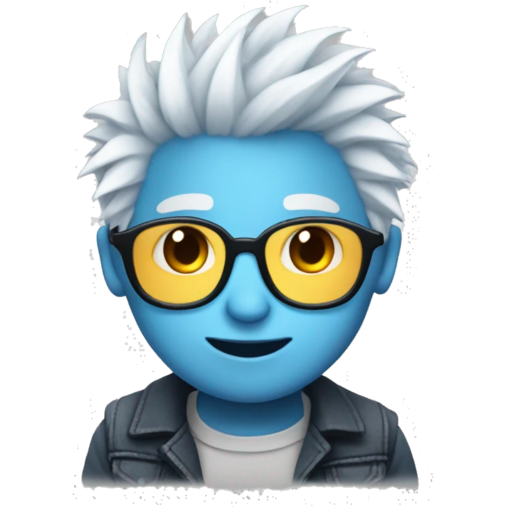 Cute male emojis with blue skin, medium length white spiky hair & glasses emoji