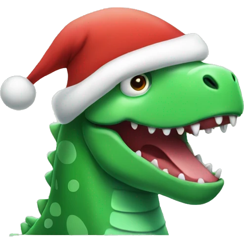 Green Dino wearing Santa hat emoji