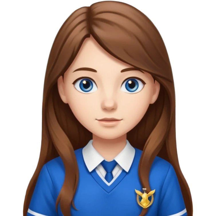 high school class room with a pretty female high school student with long brown hair, blue eyes emoji