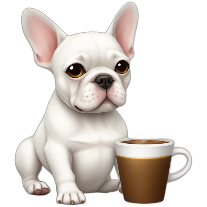 Sleepy white FRENCH BULLDOG drinking coffee emoji