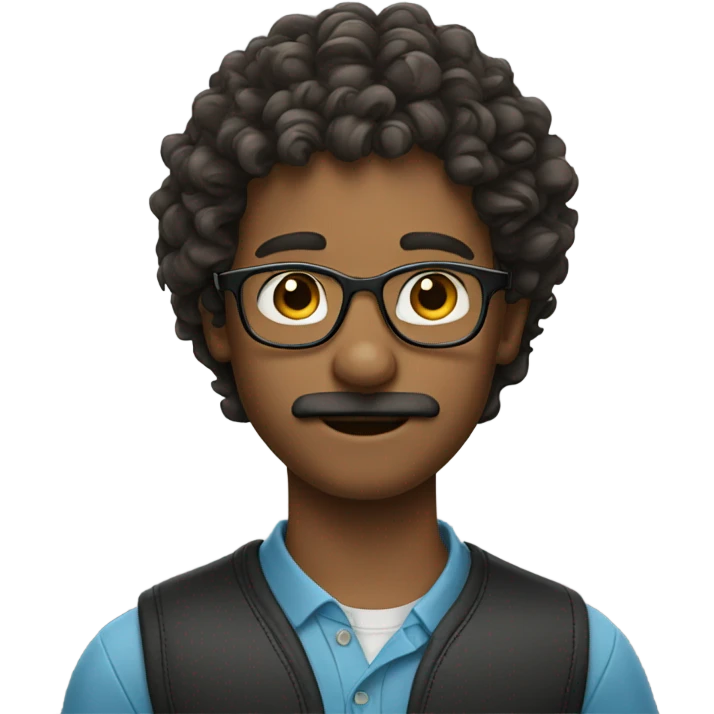 Long curly hair boy with glasses and mustache  emoji