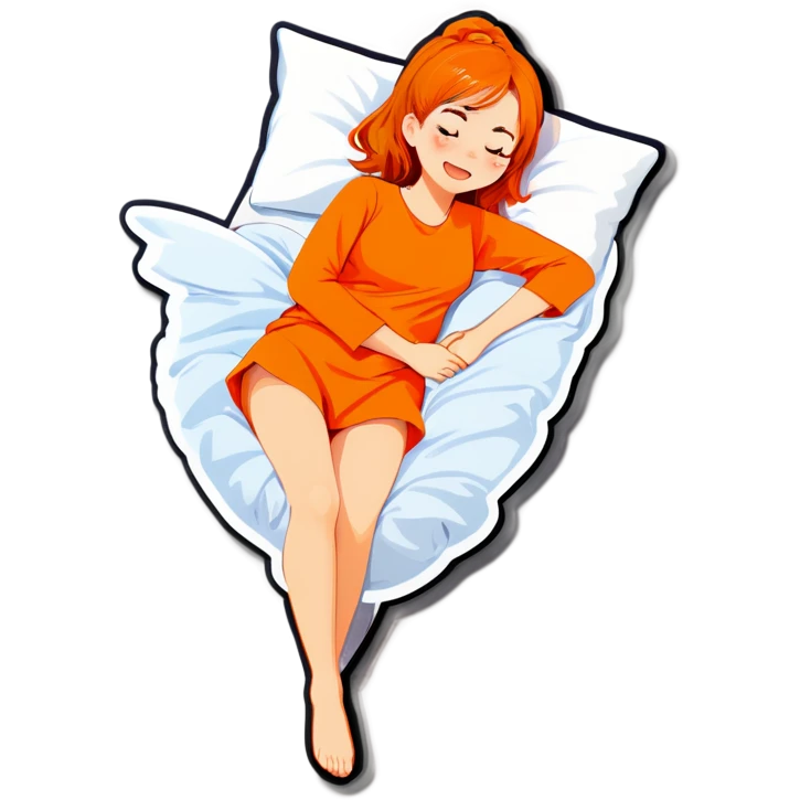 Orange hairedYoung woman in bed with tummy pain r emoji