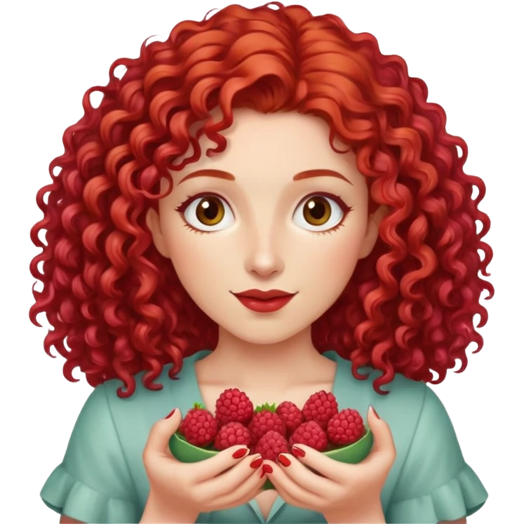 red-haired curly-haired woman holding raspberries in her hands emoji