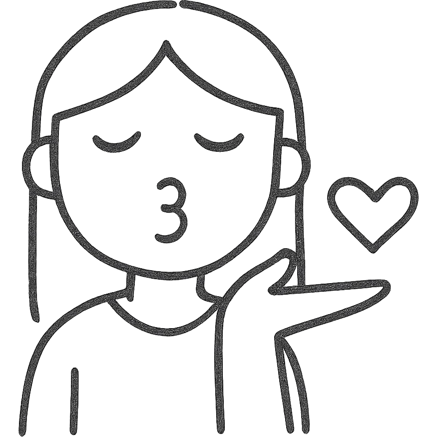 Make this icon of a light-skinned girl with straight, light brown hair blowing a kiss towards the screen even more minimalistic, with fewer lines and simplified features, no background. emoji