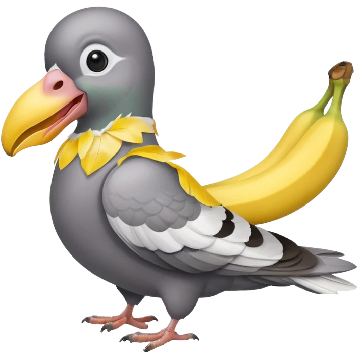 A pigeon holding a banana in his beak emoji