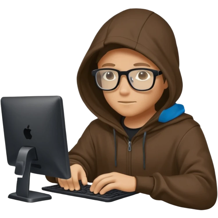 hooded hacker silhouette, sitting at a computer emoji