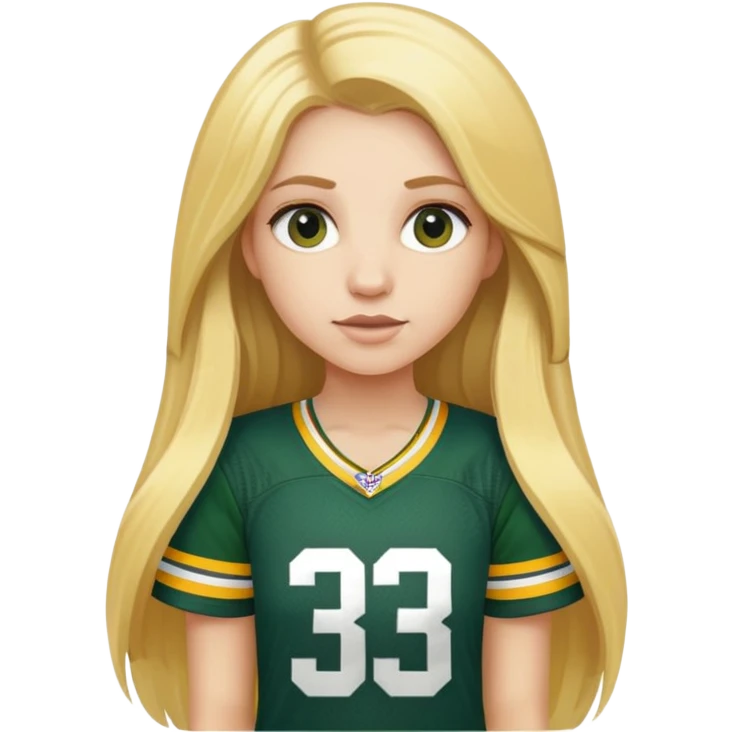 Girl with long blonde hair wearing a packers jersey with 33 on it  emoji