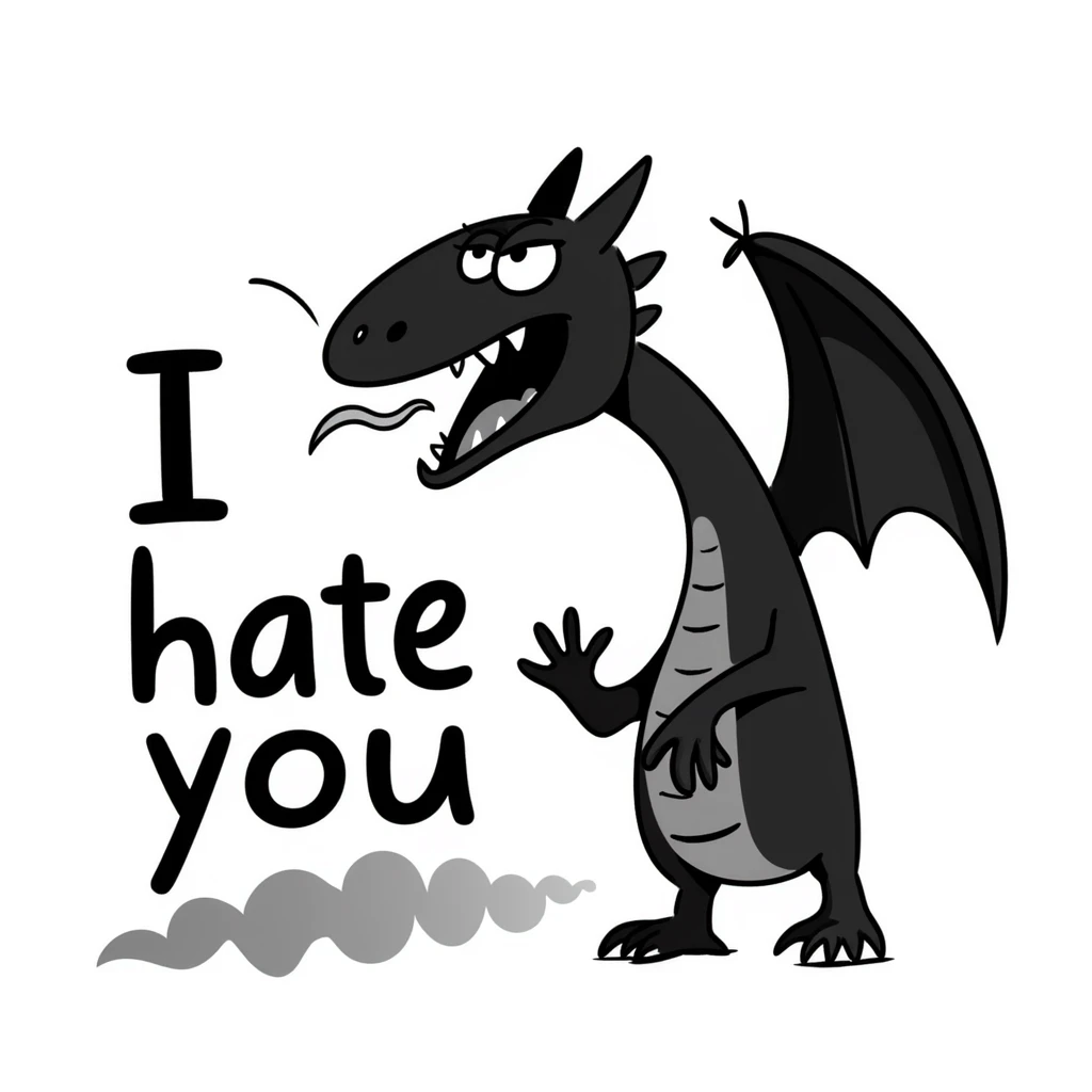 Angry dragon with the text "I hate you" emoji