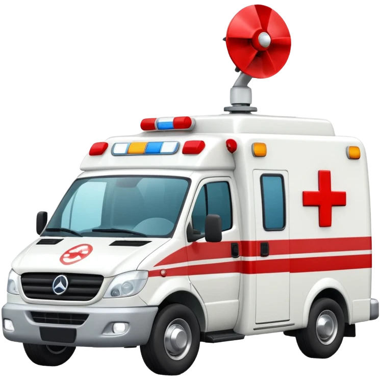 A modern white-and-red ambulance van with flashing rooftop siren.
 emoji