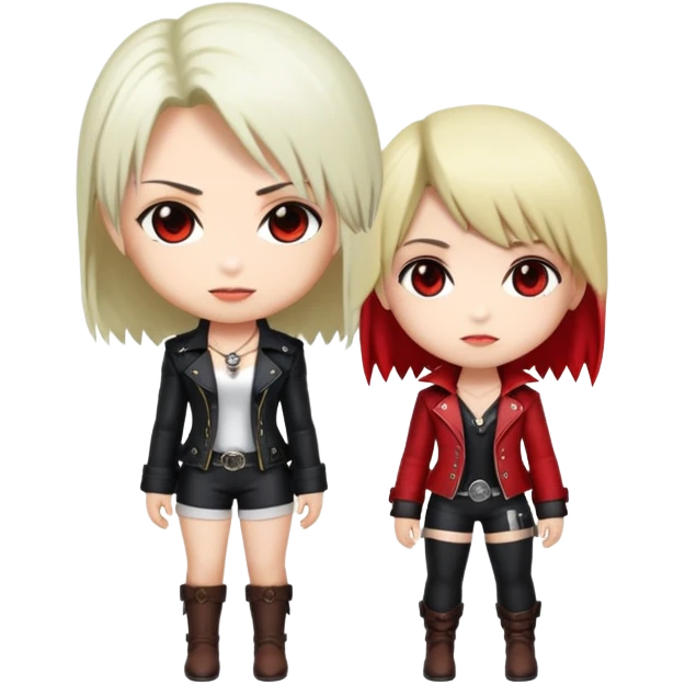 Cute chibi Lady and Trish from Devil May Cry, big heads, small bodies, childlike proportions emoji
