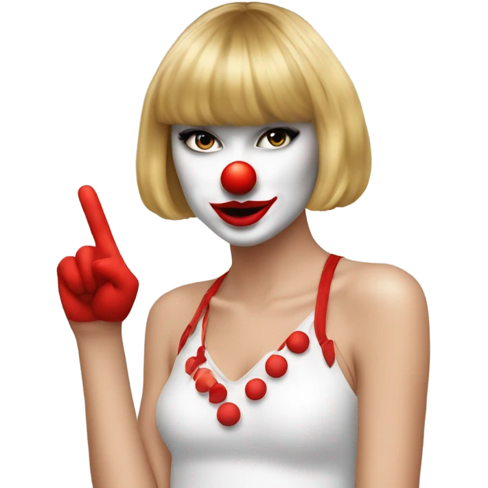 Taylor swift with clown nose and slay hand sign emoji