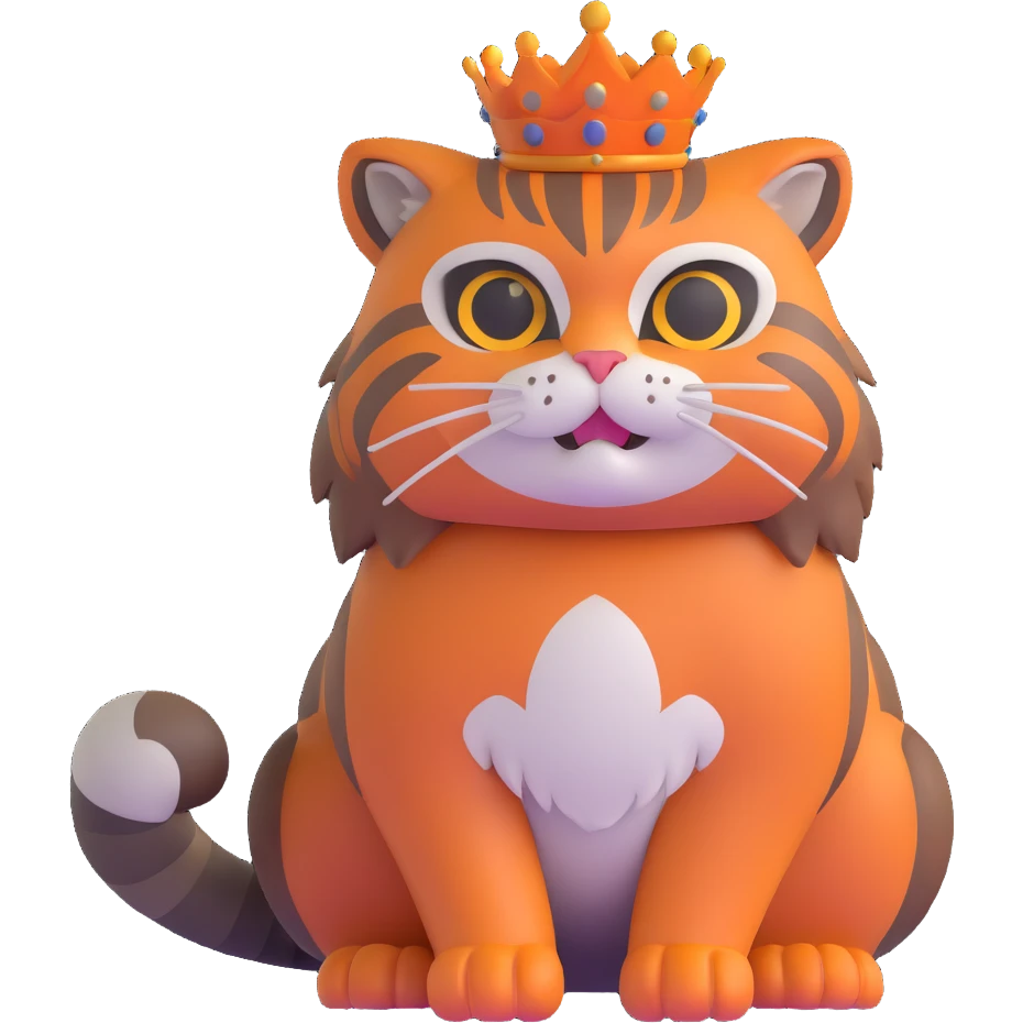 A 3D brown-orange Pallas's cat (Manul) with a royal posture emoji