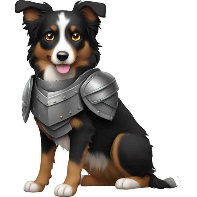 Small black australian shepherd dog with armor emoji
