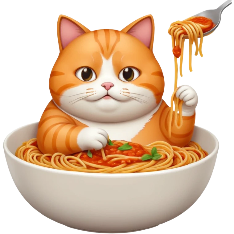 Fat cat eating a big bowl of spaghetti  emoji
