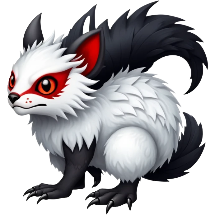 a white exotic edgy vernid-fionbri-creature, with black belly and red eyes, full body emoji