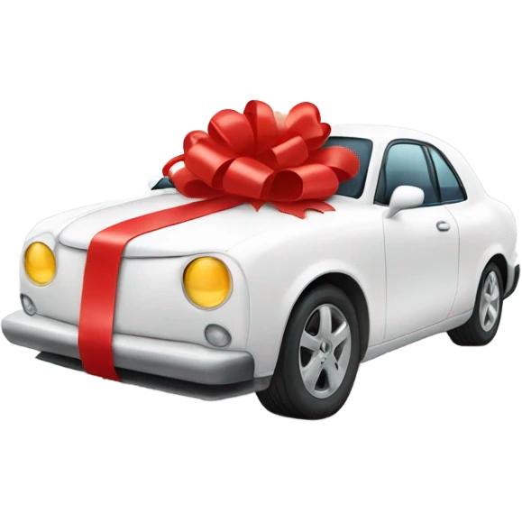 White car with red bow emoji