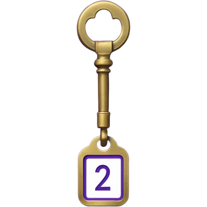 antique brass hotel key with large purple leather room number tag emoji