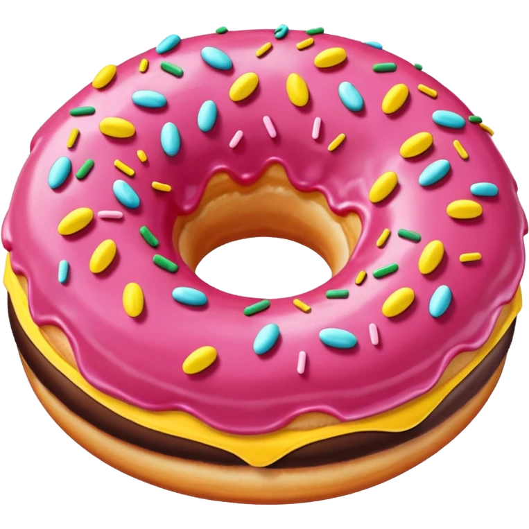 Dark brown donut with light pink icing and only YELLOW sprinkles. emoji