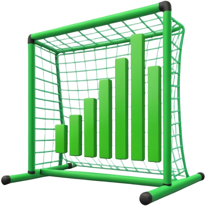 Cinematic realistic green 3d growing bar graph in a soccer goal emoji