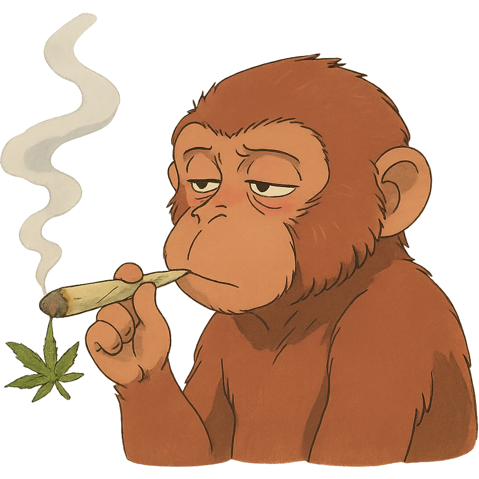 ghibli style monkey smoking weed emoji
