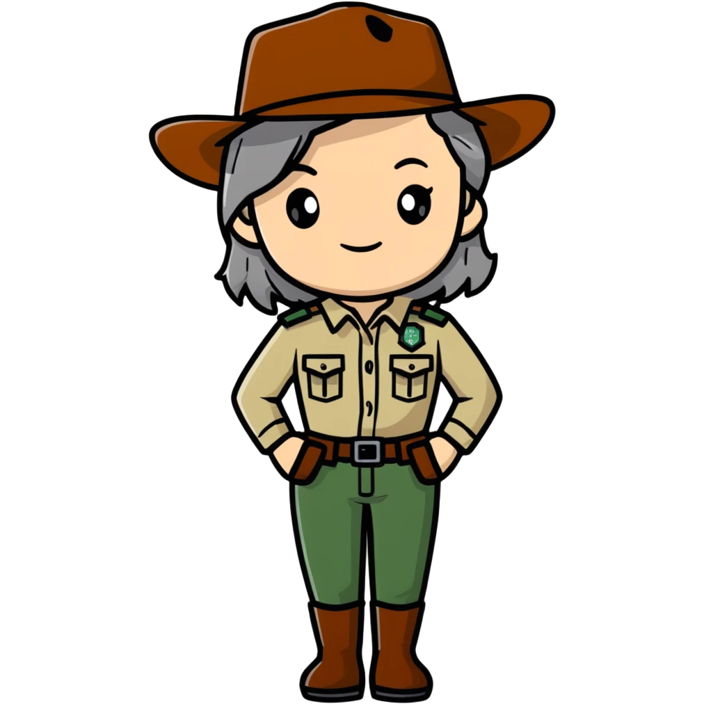 white woman park ranger with brown and gray hair emoji