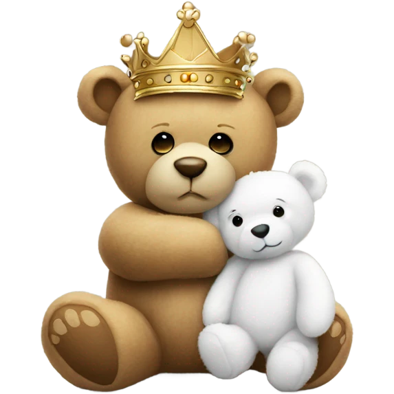 Teddy bear with a crown hugging a smaller white teddy bear emoji