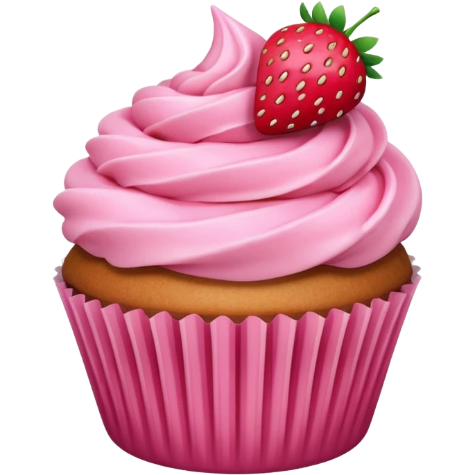 cupcake with pink icing and strawberry emoji