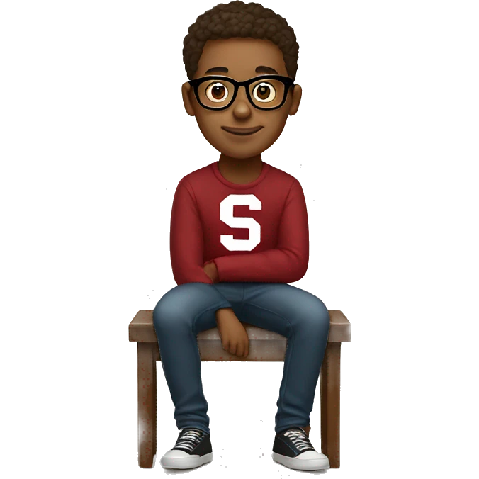 stanford student nerdy with glasses wearing stanford sweater sitting full body including legs emoji