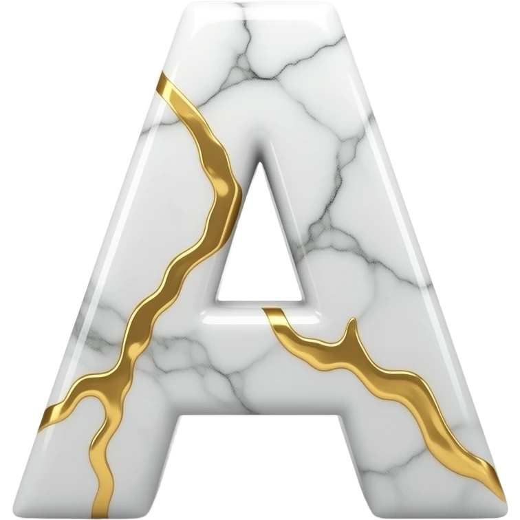 A luxurious uppercase letter 'A' crafted from polished white Carrara marble with deep veins of glowing liquid gold flowing through it. High-end jewelry aesthetic, soft studio lighting, elegant and Luxurious Marble Letter. emoji