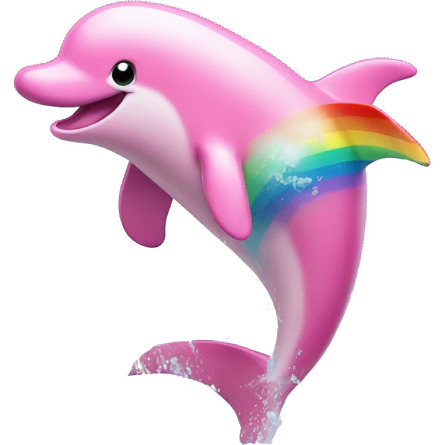 A pink dolphin jumping from water, rainbows everywhere emoji