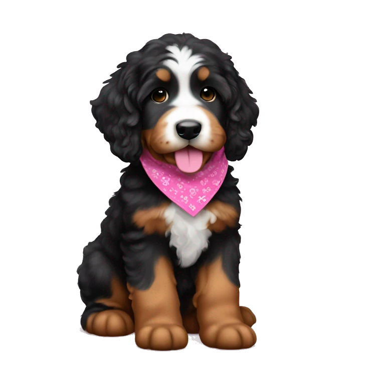 Bernedoodle puppy with pink bandanna emoji