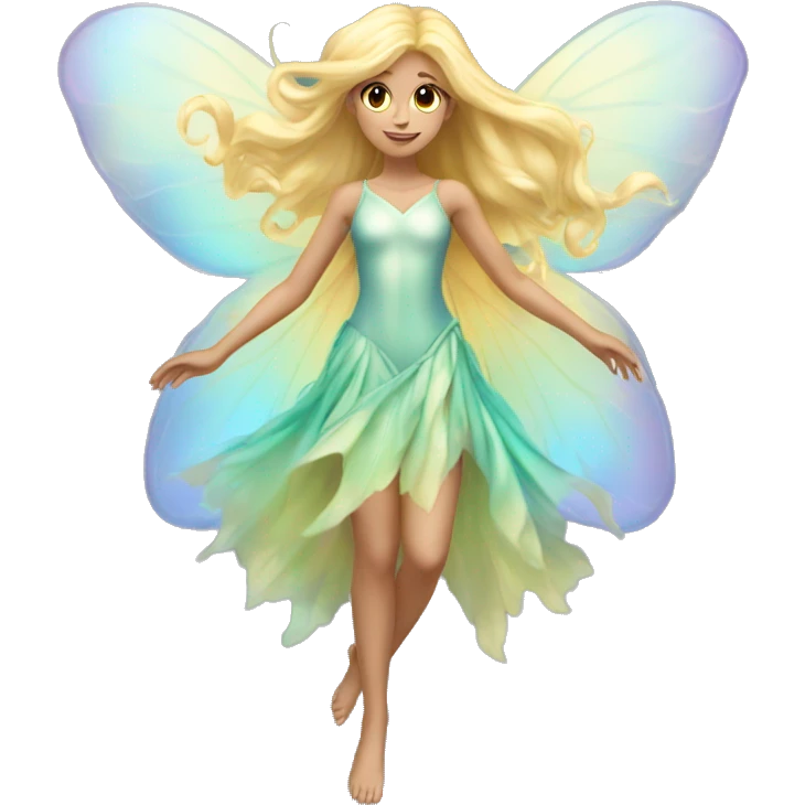 Iridescent fairy flying long hair blonde full body emoji