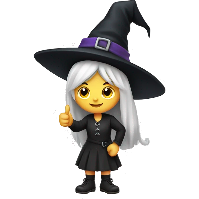 Young witch with white hair and cap, thumbs up   emoji