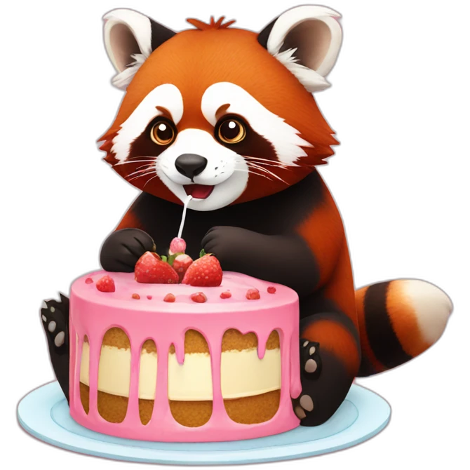 tired red panda sitting and eating cake emoji