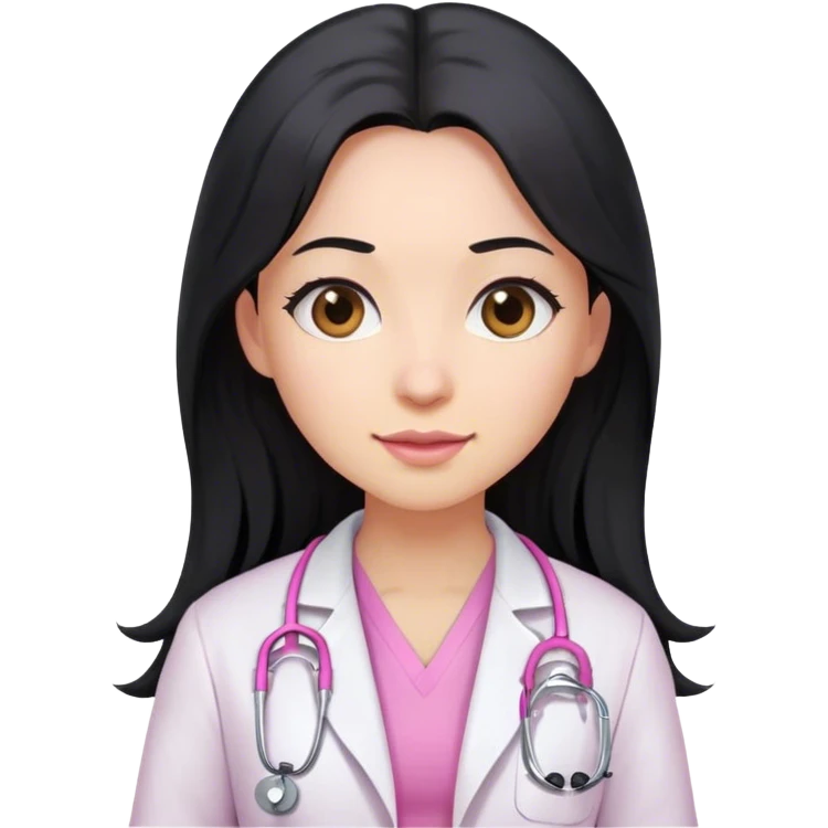 Long black hair female doctor in pink undershirt white coat over pink stethoscope  emoji