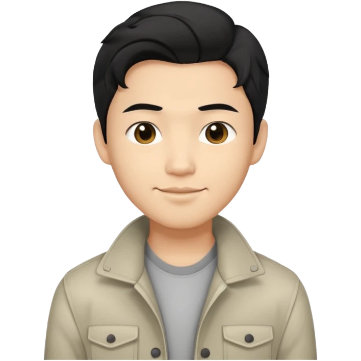 Asian guy wavy hair, dressed cool, demure but with a smirk  emoji