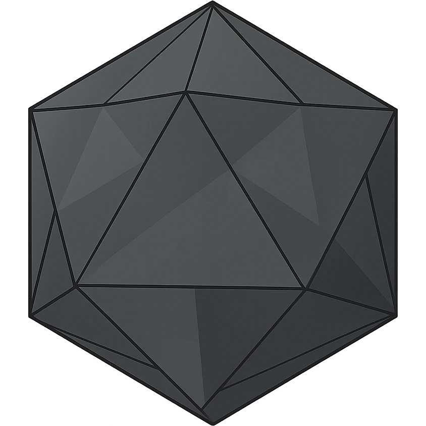 dark grey icosahedron, subtle shading, no background emoji